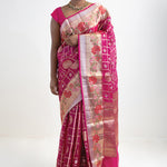 Rouge Pink Banarasi Kota Silk Saree With Floral-Checks