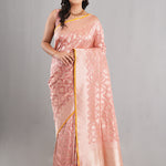 Geranium Pink Banarasi Silk Jaal Saree