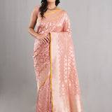 Geranium Pink Banarasi Silk Jaal Saree
