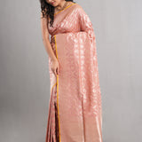 Geranium Pink Banarasi Silk Jaal Saree
