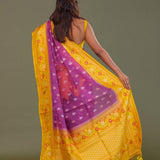 Purple Organza Banarasi Saree With Contrast Yellow Meenakari Border