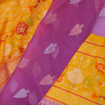 Purple Organza Banarasi Saree With Contrast Yellow Meenakari Border