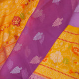 Purple Organza Banarasi Saree With Contrast Yellow Meenakari Border