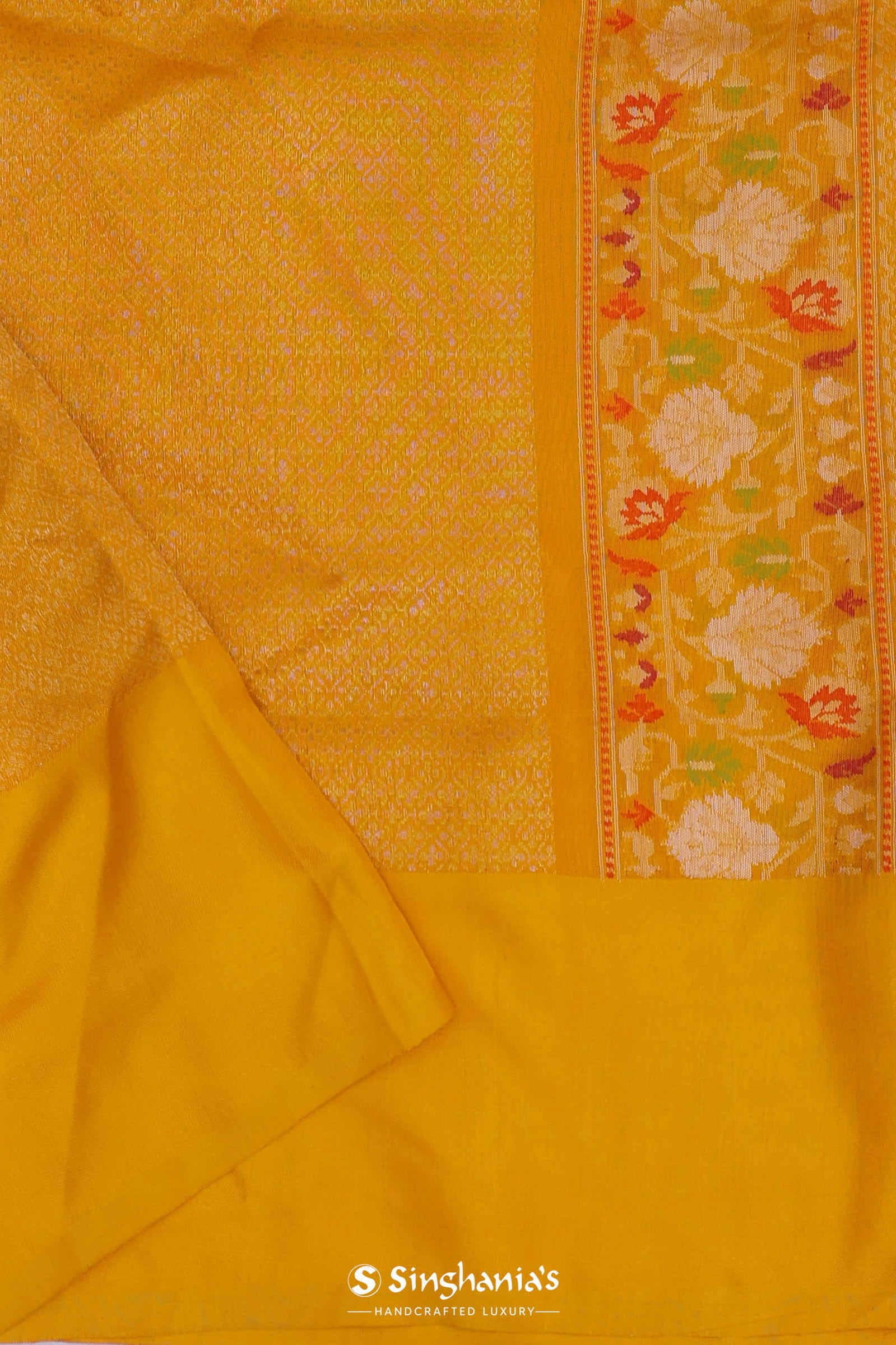 Purple Organza Banarasi Saree With Contrast Yellow Meenakari Border