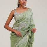 Pistachio Green Tissue Saree With Embroidery Detail
