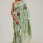 Pistachio Green Tissue Saree With Embroidery Detail