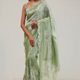 Pistachio Green Tissue Saree With Embroidery Detail