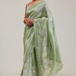 Pistachio Green Tissue Saree With Embroidery Detail