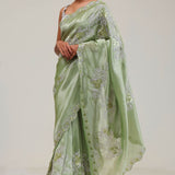 Pistachio Green Tissue Saree With Embroidery Detail