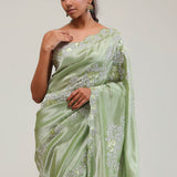 Pistachio Green Tissue Saree With Embroidery Detail