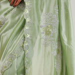 Pistachio Green Tissue Saree With Embroidery Detail