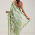 Pistachio Green Tissue Saree With Embroidery Detail