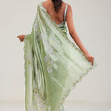 Pistachio Green Tissue Saree With Embroidery Detail
