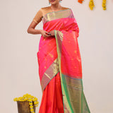 Neon Fuchsia Paisley Kanjivaram Silk Saree