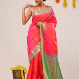 Neon Fuchsia Paisley Kanjivaram Silk Saree