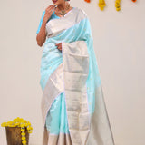 Electric Blue Butti Kanjivaram Silk Saree