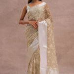 Soft Beige Organza Embroidery Saree With Silver Zari Work