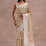Soft Beige Organza Embroidery Saree With Silver Zari Work