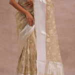 Soft Beige Organza Embroidery Saree With Silver Zari Work