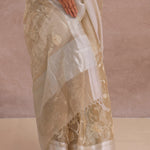 Soft Beige Organza Embroidery Saree With Silver Zari Work