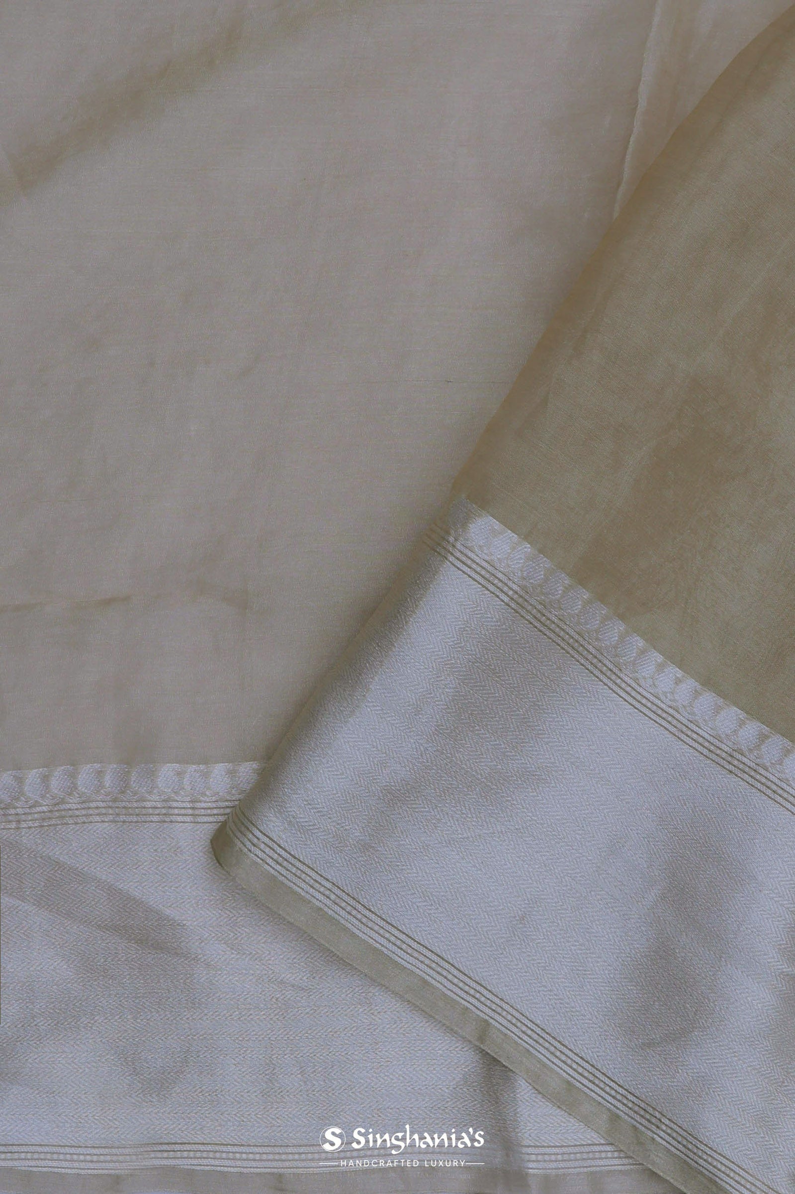 Soft Beige Organza Embroidery Saree With Silver Zari Work