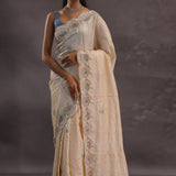 Cream Organza Embroidery Saree With Scallop Border