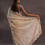 Cream Organza Embroidery Saree With Scallop Border