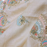Cream Organza Embroidery Saree With Scallop Border
