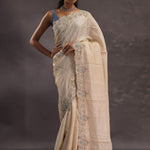 Cream Organza Embroidery Saree With Scallop Border