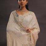 Cream Organza Embroidery Saree With Scallop Border