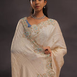 Cream Organza Embroidery Saree With Scallop Border