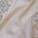 Cream Organza Embroidery Saree With Scallop Border