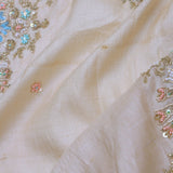Cream Organza Embroidery Saree With Scallop Border