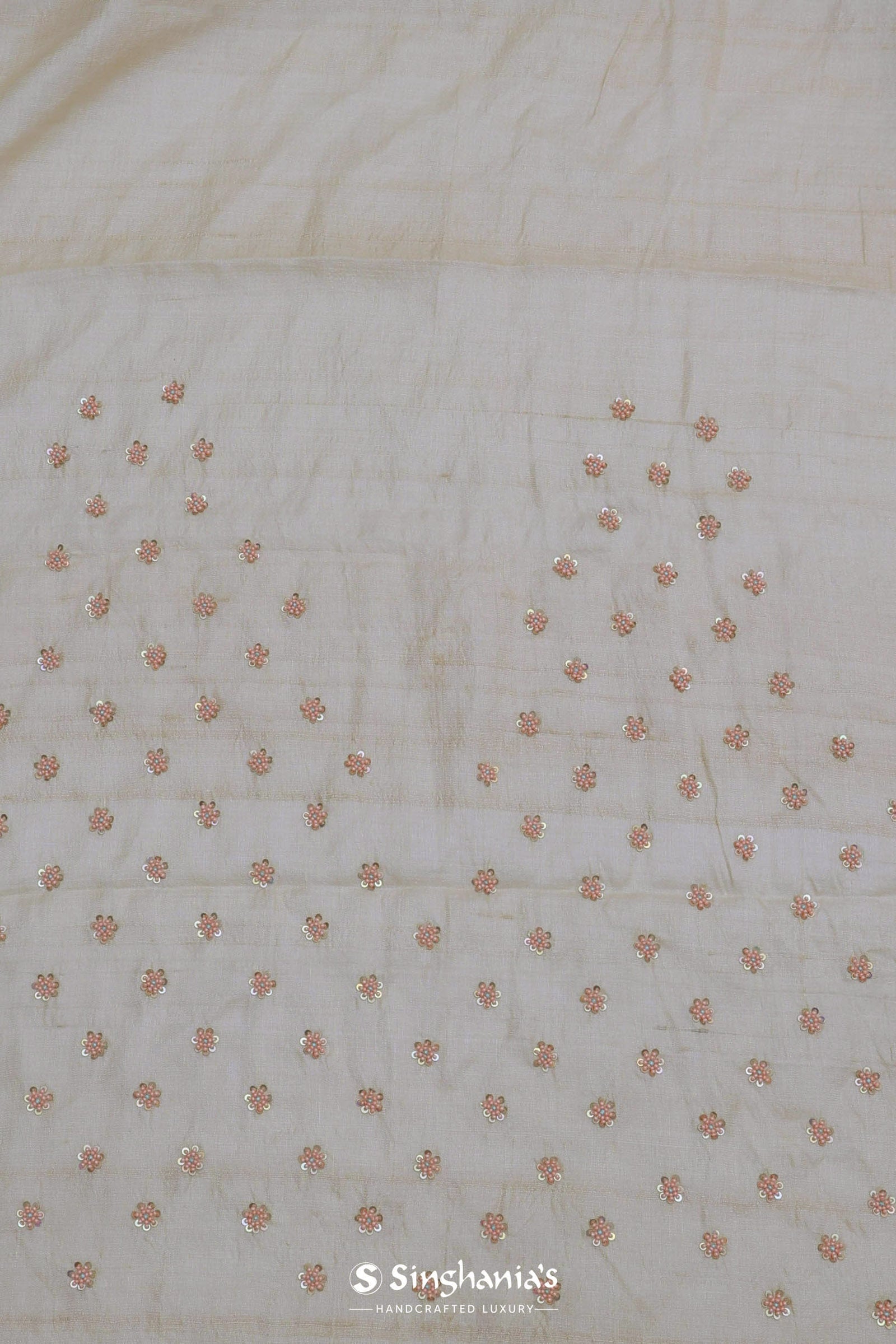 Cream Organza Embroidery Saree With Scallop Border