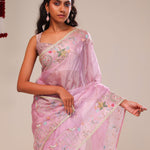 Cherub Pink Tissue Handcrafted Saree