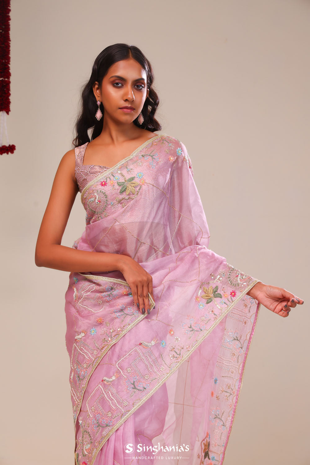 Cherub Pink Tissue Handcrafted Saree