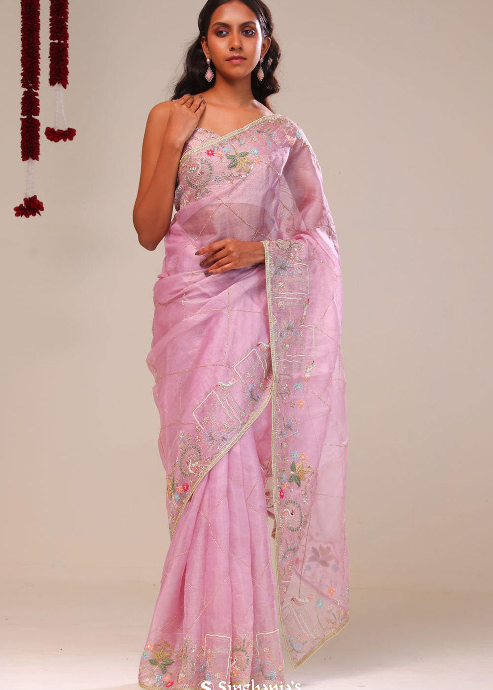 Cherub Pink Tissue Handcrafted Saree