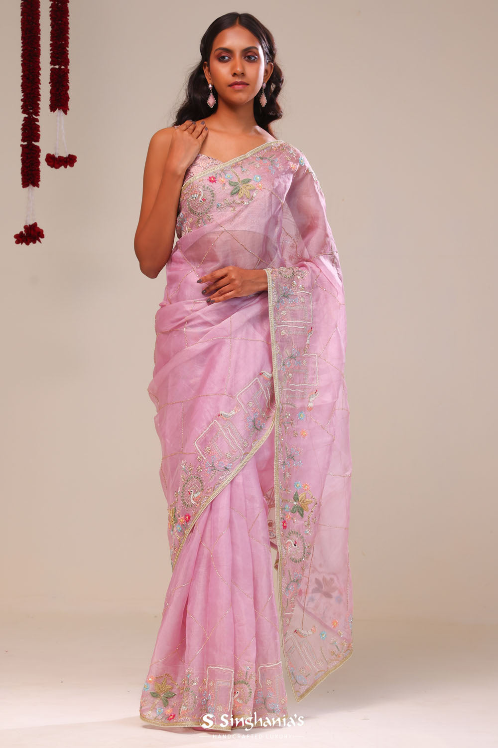 Cherub Pink Tissue Handcrafted Saree
