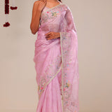Cherub Pink Tissue Handcrafted Saree