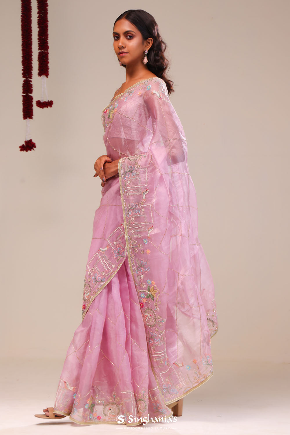 Cherub Pink Tissue Handcrafted Saree