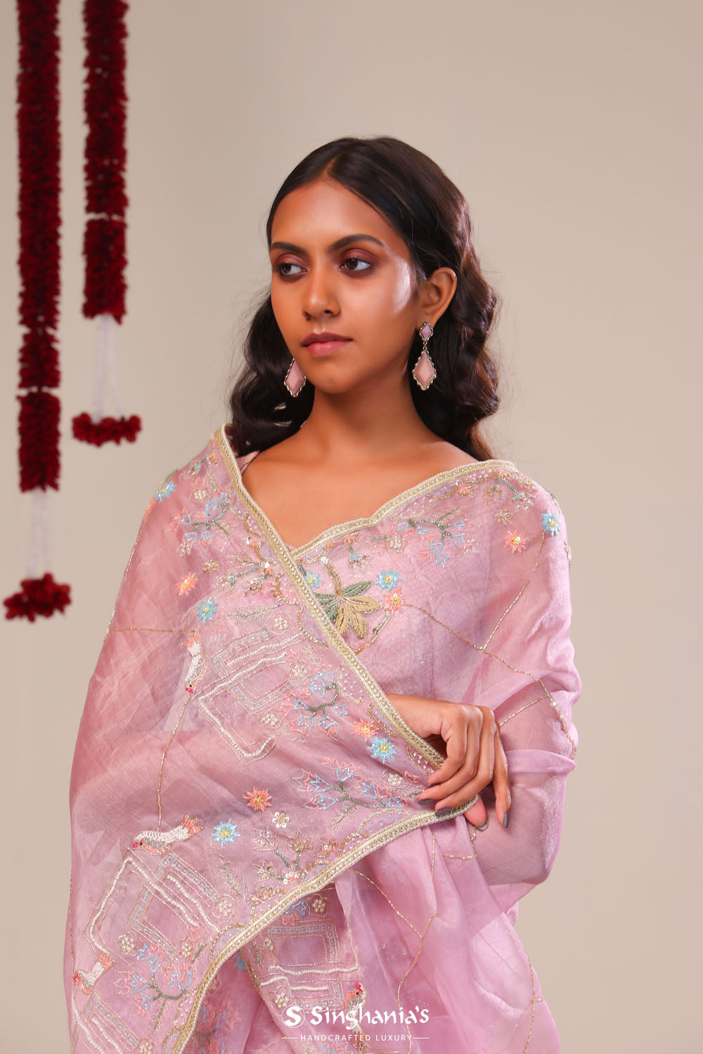 Cherub Pink Tissue Handcrafted Saree