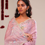 Cherub Pink Tissue Handcrafted Saree