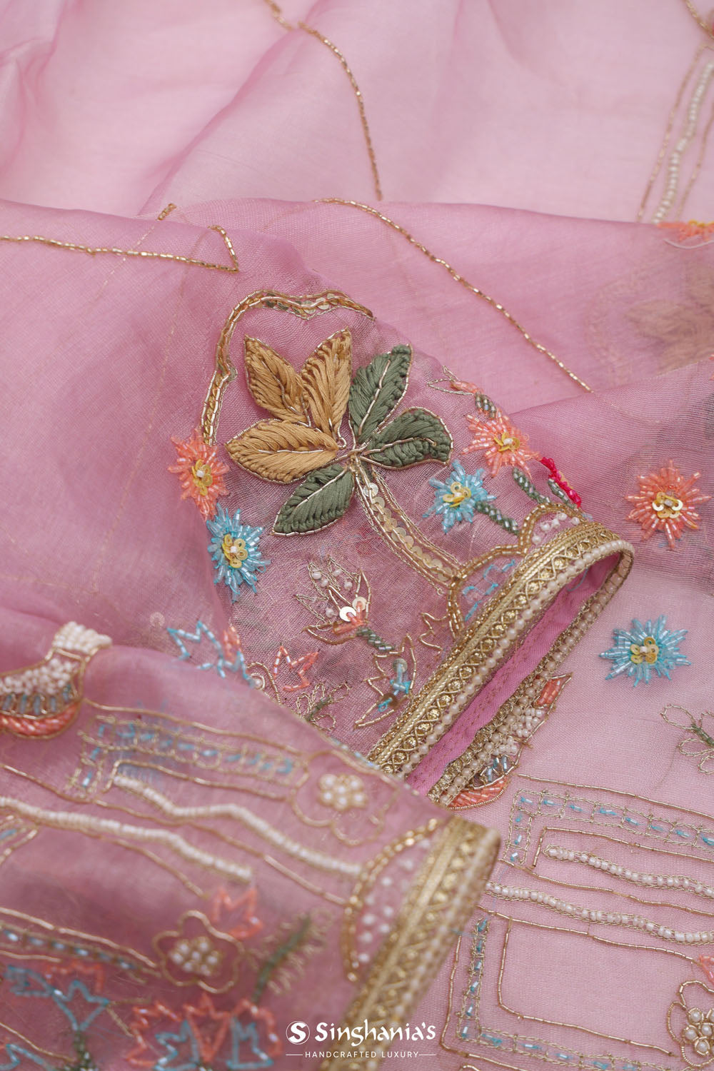Cherub Pink Tissue Handcrafted Saree