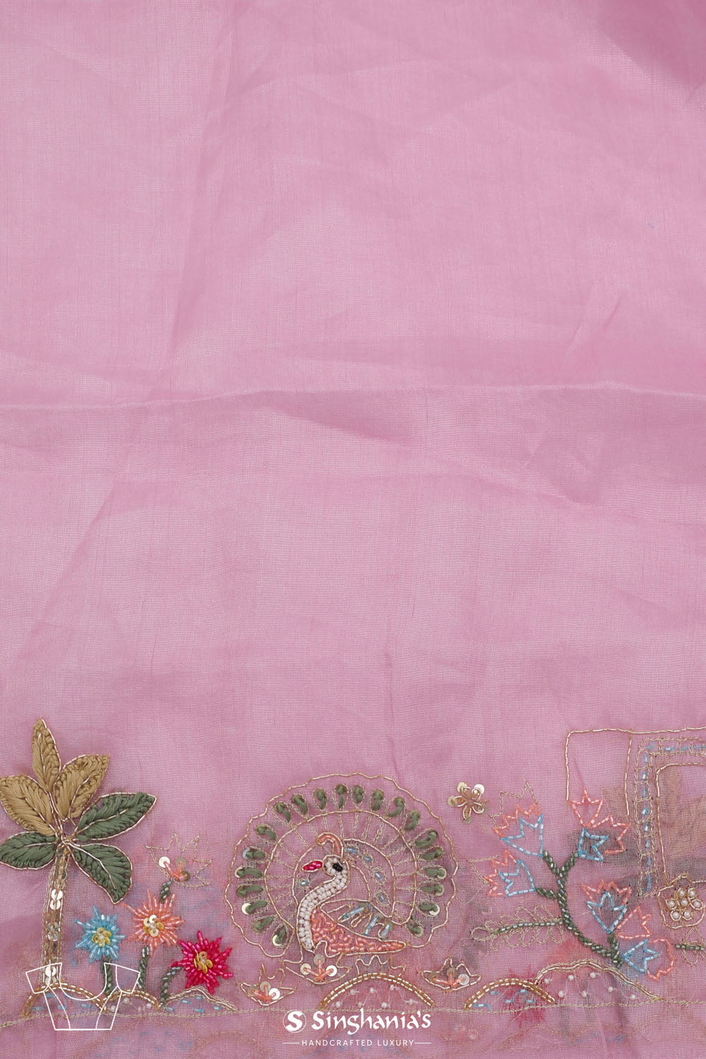 Cherub Pink Tissue Handcrafted Saree