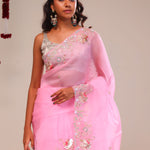 Bright Pink Organza Handcrafted Saree