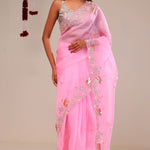 Bright Pink Organza Handcrafted Saree