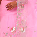 Bright Pink Organza Handcrafted Saree