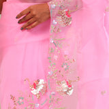 Bright Pink Organza Handcrafted Saree
