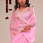Bright Pink Organza Handcrafted Saree