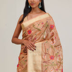 Fawn Gold Jaali Crafted Tissue Saree